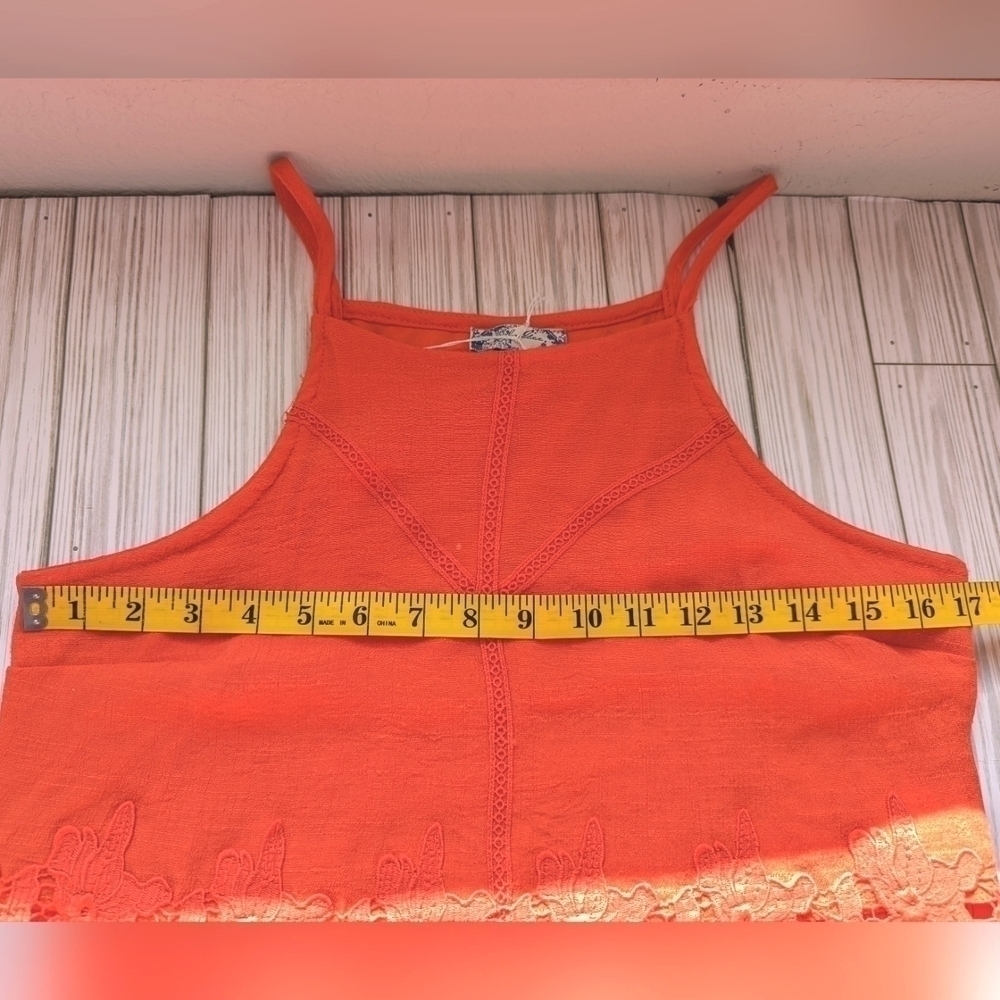 J Gee High Neck Embroidered Lace Cut Out Eyelet Dress in Orange Size Large - Picture 8 of 11
